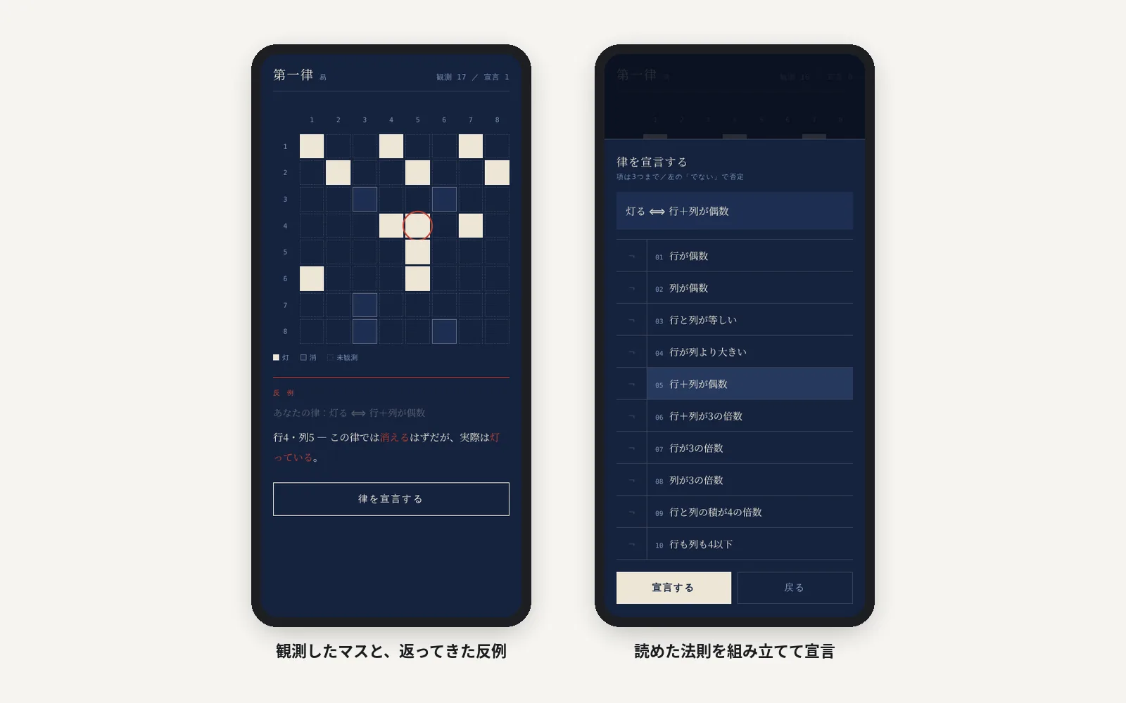 律（法則当てパズル）の画面